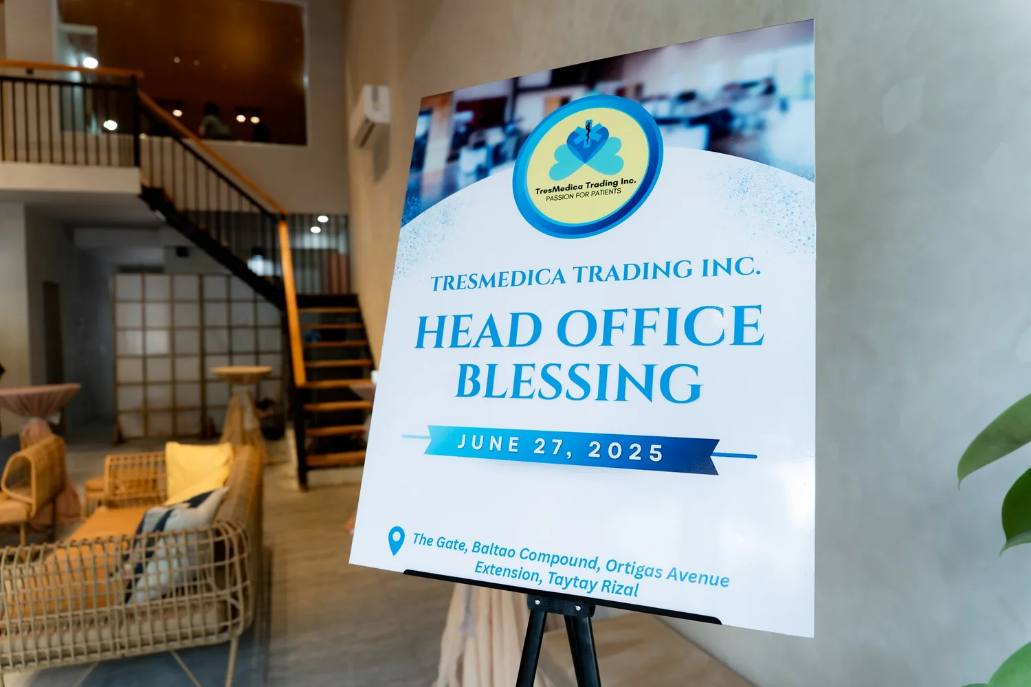 Head Office Blessing signage in the TresMedica head office lobby