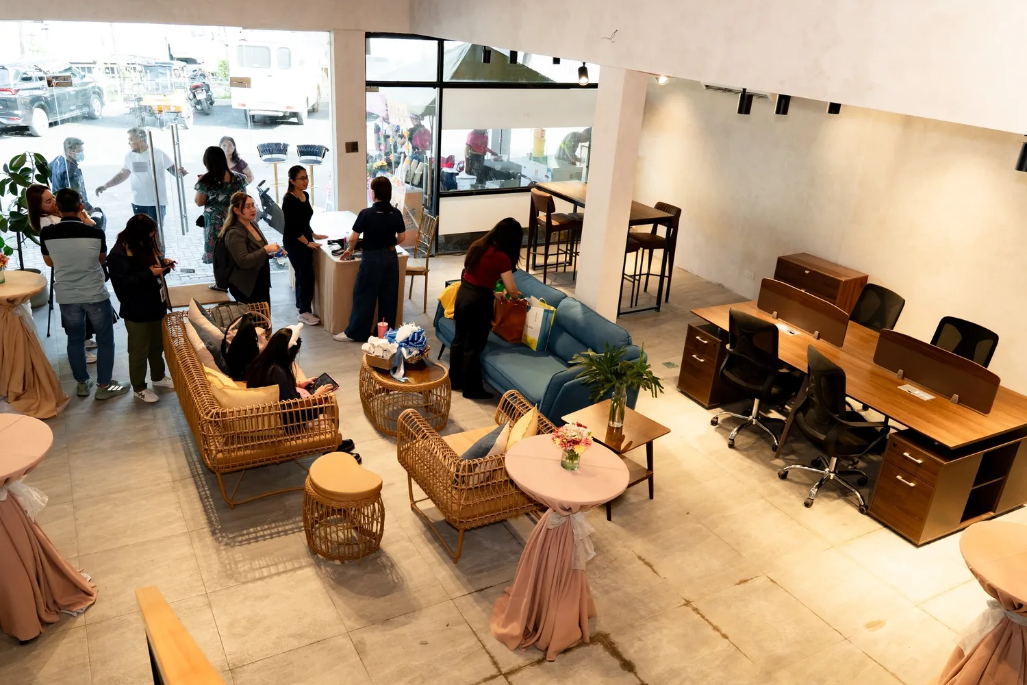 An overview of the TresMedica head office lounge and workspace